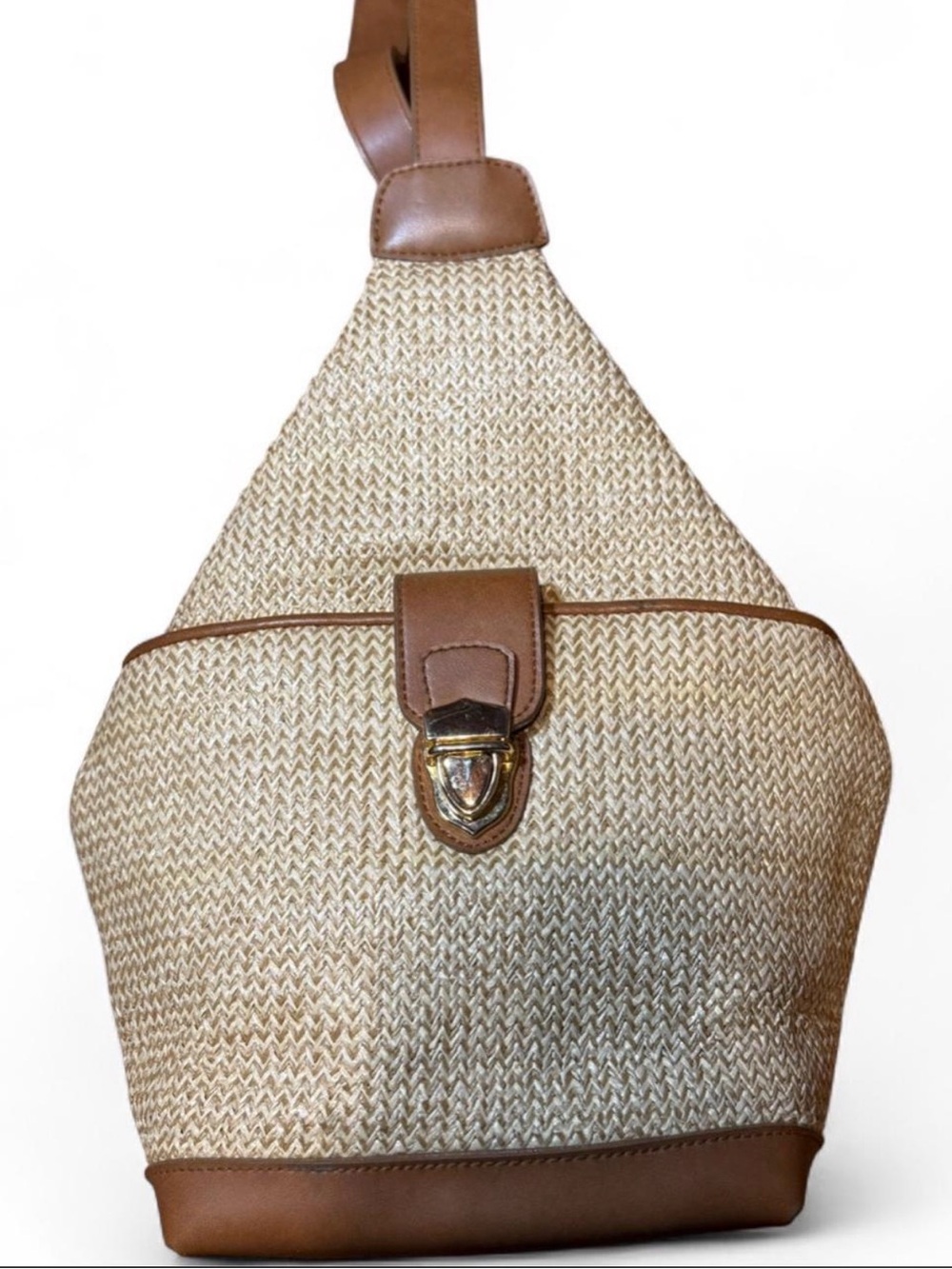 Vintage Marlo Woven Straw Hobo Bag with Brown Leather Trim